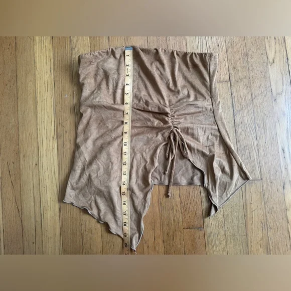 Y2K Vintage Brown Ultra Suede Asymmetrical Top Sz L - Picture 4 of 6